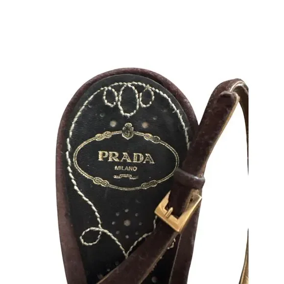 Vintage Prada Suede Slingback Peep Toe Heels 40.5 w/ COA
